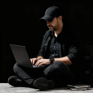 André Caramante jornalista investigativo trabalhando em laptop, especialista em true crime e casos criminais reais no Brasil